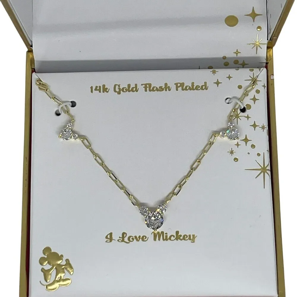 Disney Mickey Mouse Ears 14K Gold Plated Necklace Stylish Timeless Fashion NEW